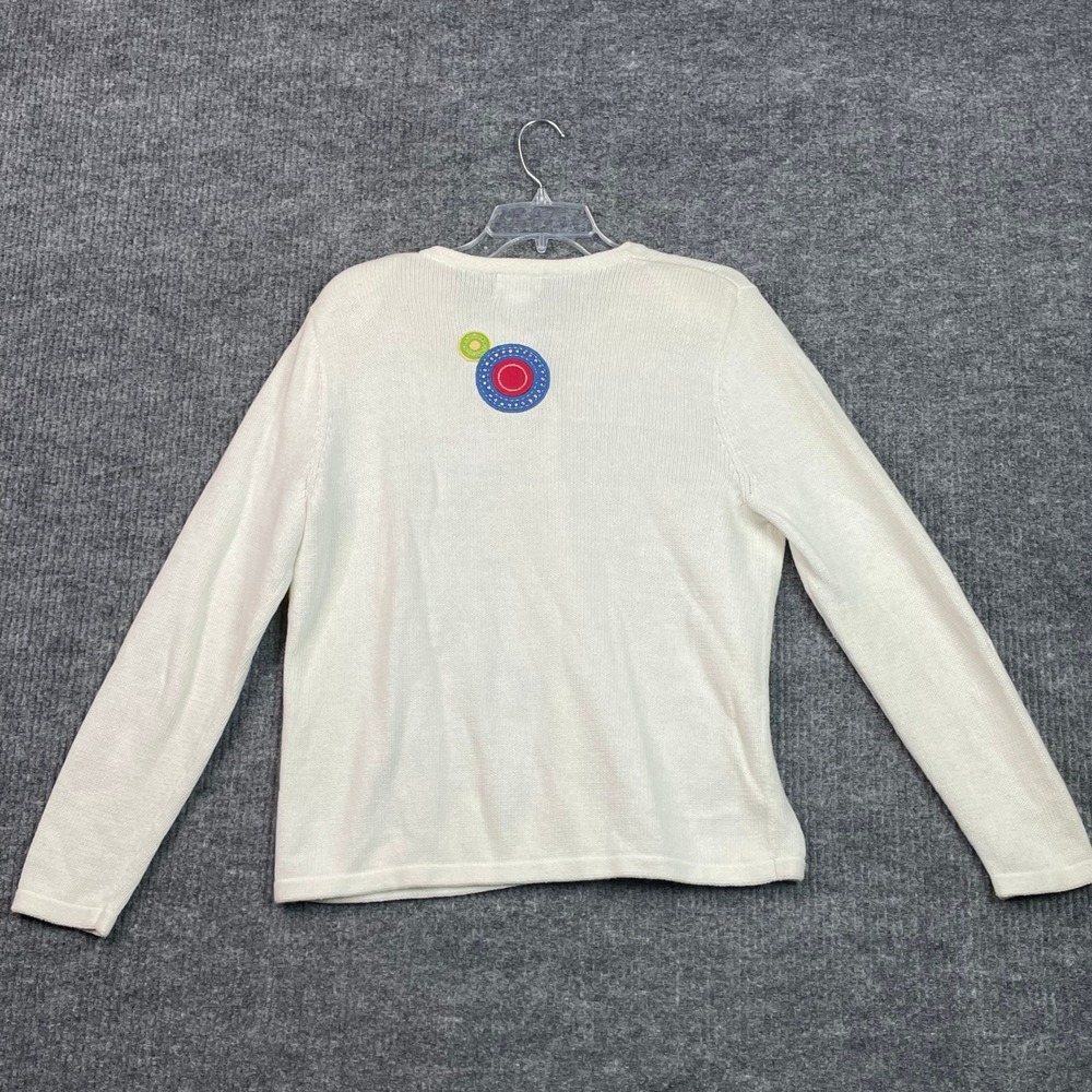 Breckenridge Cardigan Women Small White Colorful Circle Embroidered Bead Sweater - Picture 2 of 8